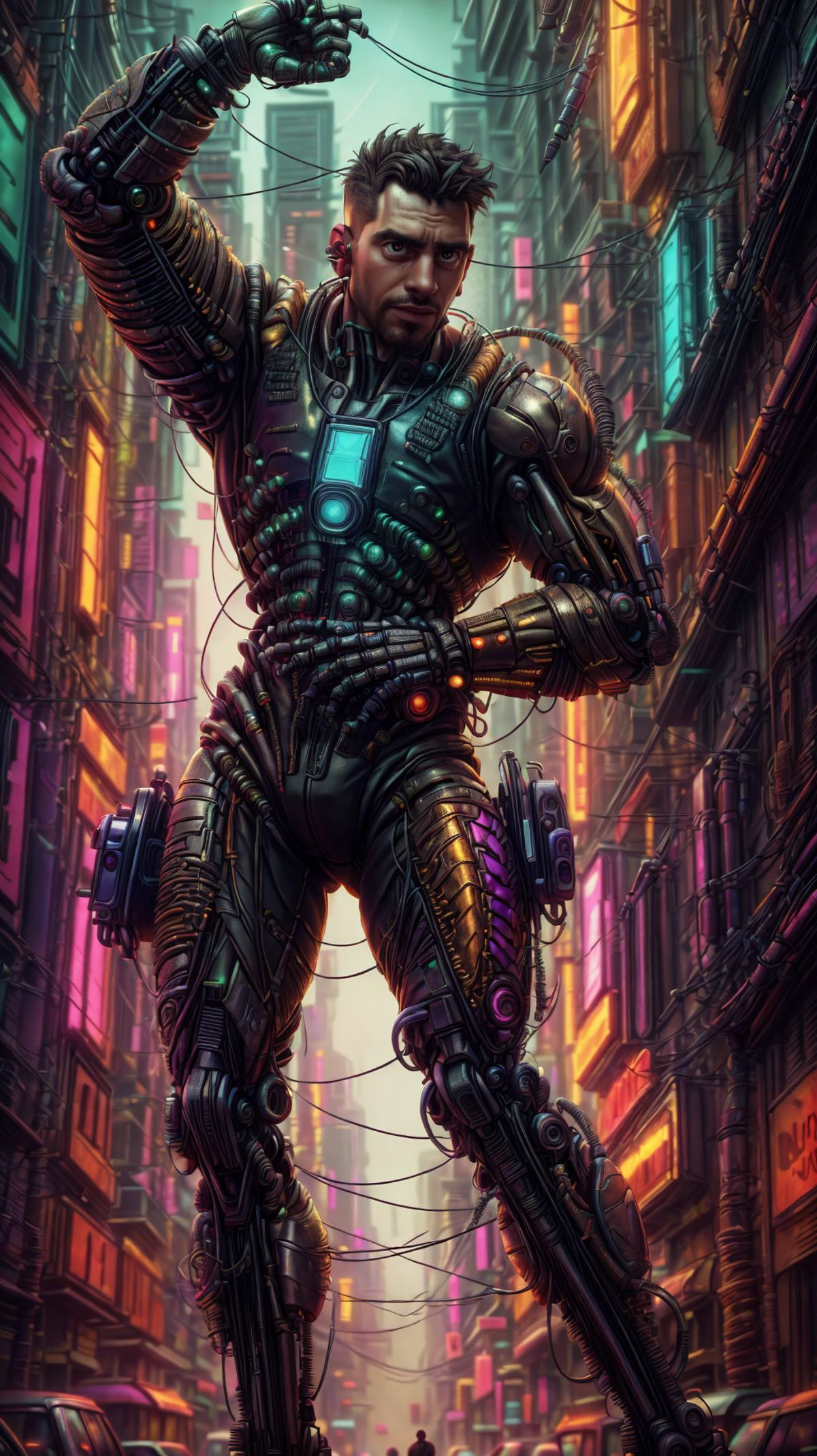 <lora:miguel_bojorquez:1>,as a Combat Cyborg Predator. Cyberpunk,transparent neck,robotic parts,cyberpunk,full face visible. "Blade Runner",hyper-realistic. Beautiful cinematic impressionistic picture. Cyberpunk,neon,Dark dramatic character,in the style of Jeremy Mann and Charles Dana Gibson,Mark Demsteader,Paul Headley.,haze,ultra detail,film photography,light leaks,Larry Bad Melman,artstation trends,sharp focus,studio photography,intricate details,highly detailed,Greg Rutkowski,<lora:xl_more_art-full_v1:1>,<lora:Clothing - ChemPunk Armor:0.4>,<lora:CyberPunkAI:0.5>,<lora:epi_noiseoffset2(Better contrast dark images):0.5>,<lora:SnxilluminateV2:0.4>,<lora:detail_slider_v4:1>,<lora:more_details:1>,