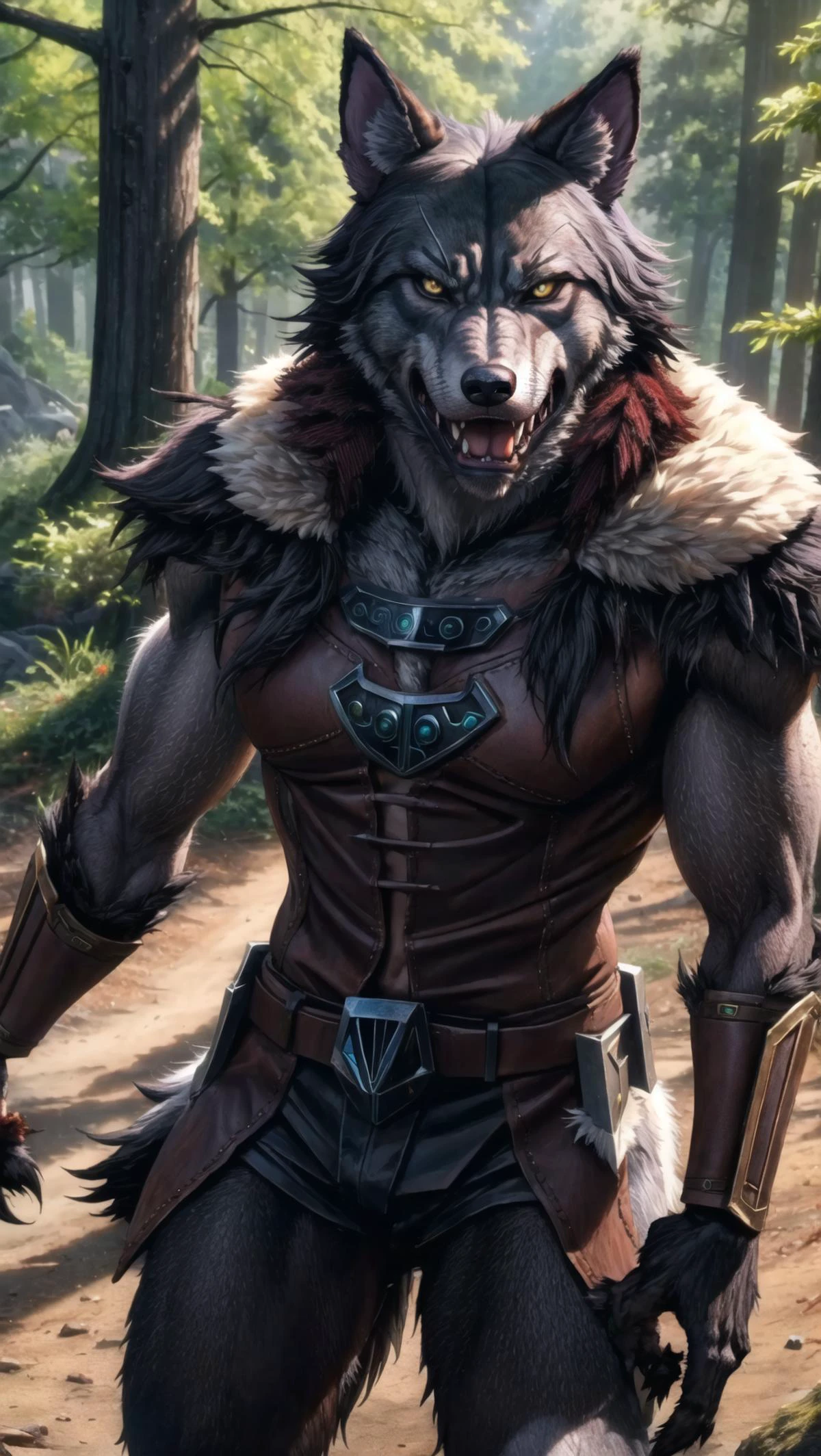 1girl, furry, Aela, Aela the Huntress, facepaint, <lora:Aela:0.5> BREAK,
((transformation into werewolf, werewolf, morphin)), fur, wolf pelt, fangs, angry, <lora:werewolf_v0.2:1.2> BREAK,
In forest,, masterpiece, best quality, hyperrealistic, extremely detailed, highly quality, 4k, sharp focus, professional photograph, sharp focus, award winning, cinematic lighting, octane render, unreal engine, volumetrics dtx, Wallpaper,