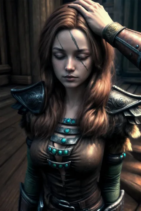 Highly detailed, High Quality, Masterpiece, beautiful, <lora:Aela-09:0.7>, Aela, <lora:more_details:1>, <lora:HeadpatPOV:1>, HeadpatPOV, pov, headpat, closed eyes,