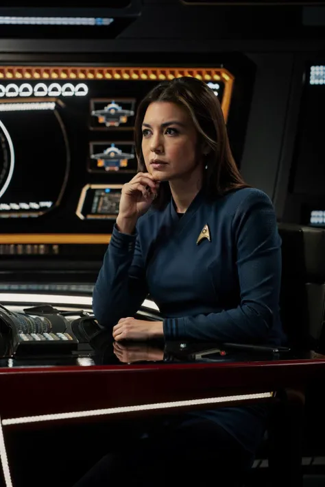 (35mmstyle:1.1), front, masterpiece, 1970s film still of ((T'pol)), (perfect face), cinematic lighting, wearing tight blue jumpsuit with a black undershirt,
(detailed skin), high frequency details,
Eastman color negative, 35mm film, Paramount, (film grain), film noise, (full body:0.9), eye focus, (cinematic film still from Star Trek The Motion Picture)