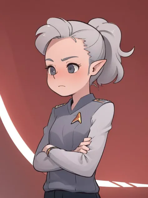 masterpiece, best quality,
red background, abstract background,
(old man:1.2), solo, grey hair, (stsnwunf uniform:1.2), upper body, expressionless, pointy ears, crossed arms,
<lora:star_trek_STSNW1024:0.8>