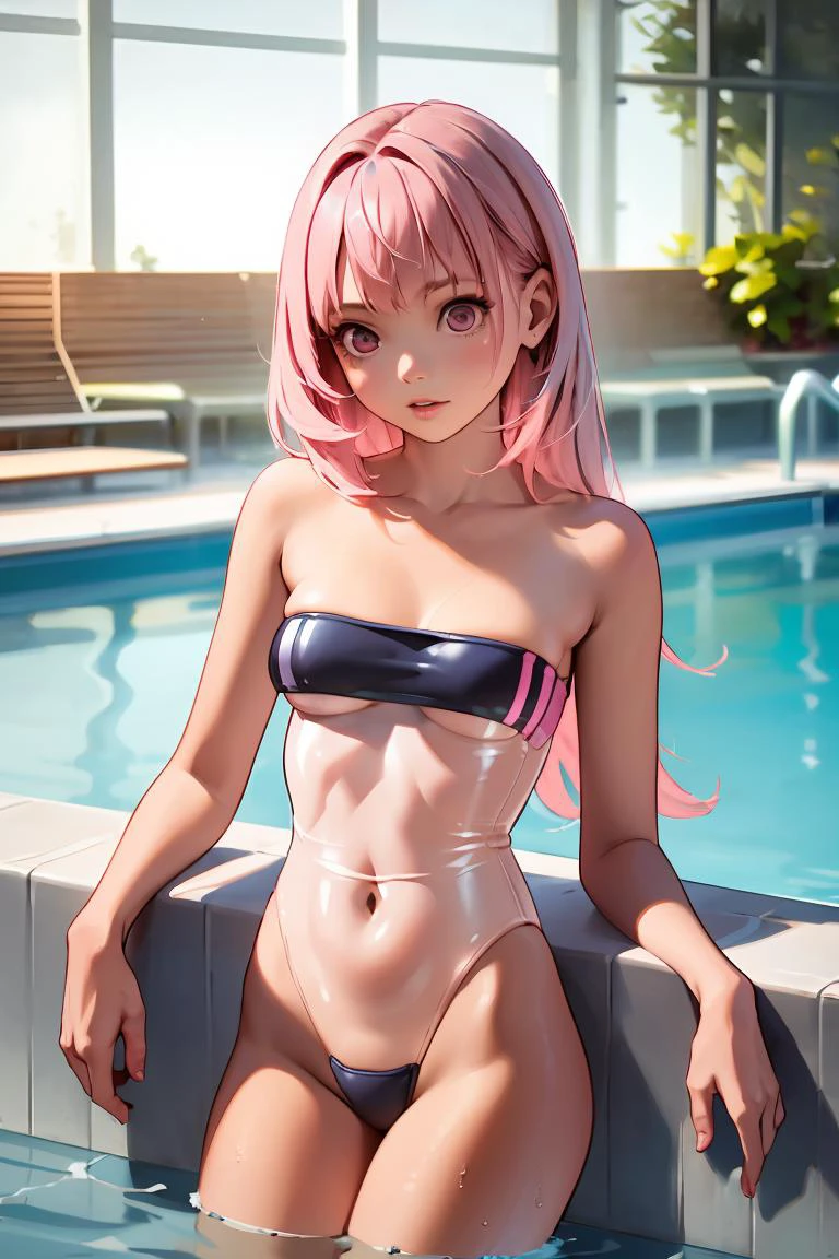 (masterpiece, best quality), 1girl, pink hair, <lora:gris_swimsuit_v0.1:1> gris swimsuit, pool, long hair,