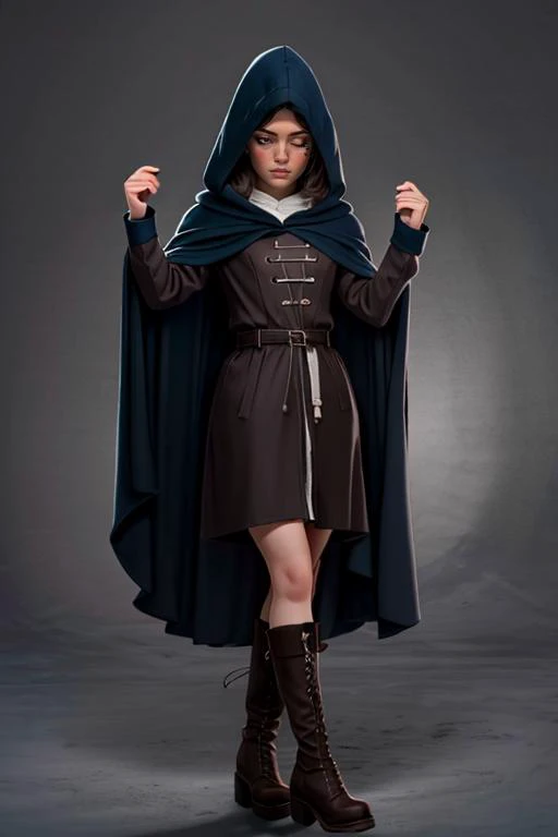 , 1girl ,solo, melina, epic, Melina, cloak, hooded cloak, boots, hood up, (masterpiece:1.2),(best quality:1.2), <lora:Melina:0.7>, <lora:SHAD2-10:0.6>,