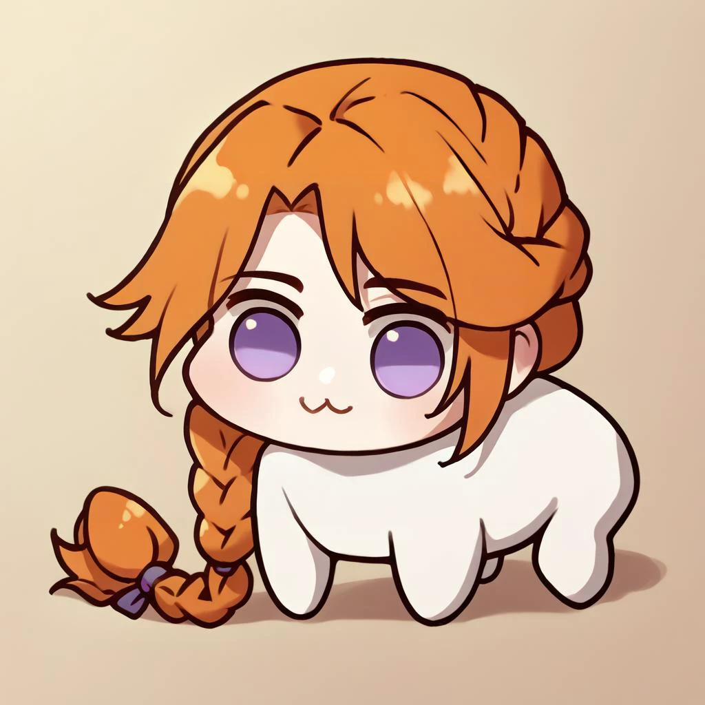 score_9, score_8_up, score_7_up, source_anime, 1girl, solo, <lora:NSLeahStardew:1> NSLeahStardew, orange hair, long hair, braid, single braid, braid in front, purple eyes, <lora:Doro_X_PDXL_V1:1> doro, creature, :3, chibi, no humans, white skin, four legs, solid circle eyes, no pupils,