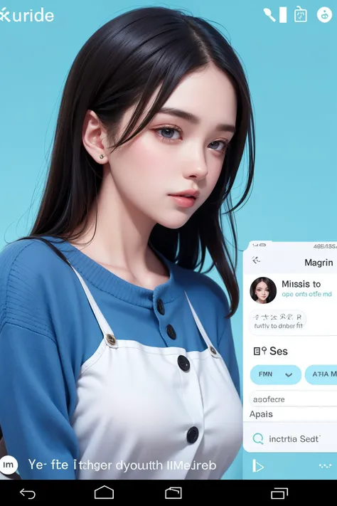 screenshot of person's profile in Tinder app, buttons of user interface, her name and age in large headline text, self-introduction paragraph written, with photo of attractive woman. Dating matchmaking smartphone application