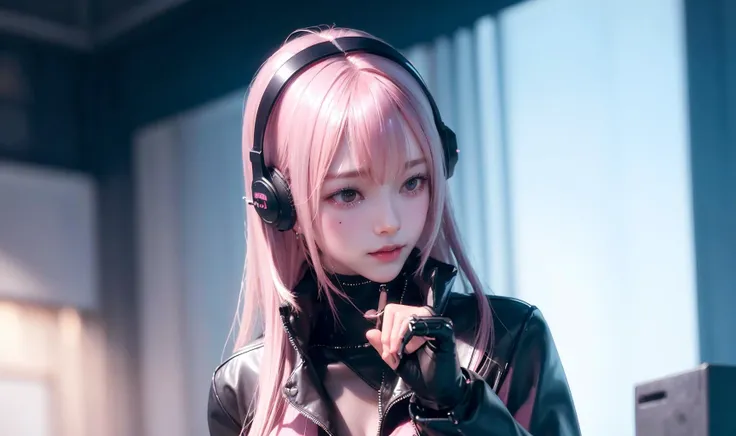 masterpiece, best quality, (ultra high res,photorealistic,realistic,best quality,photo-realistic),
(8k, raw photo, best quality, masterpiece),(dark photo:1.3), intricate details, (latex skin: 1.1) and (perfectly shiny skin: 1.2) and (damp skin: 1.1), (very detailed face), (masterpiece, realistic: 1.3), (extremely complex: 1. 2)>, intricate and fine details, (sculptural skin texture: 1.1) and (shiny shiny skin: 1.2) and (slightly damp skin: 1.1),
(photon mapping, radiosity, physically-based rendering, automatic white balance),
illustration, CG, unity ,wallpaper, official art,
amazing, finely detail, an extremely delicate and beautiful, extremely detailed,
highly detailed, sharp focus, rich background,
(real person,photograph), (((high detailed skin,visible pores))),
((1girl)), (highly detailed face:1.3), ((((cyberpunk)))),
ulzzang, narrow waist, half body,prefect female body, long legs,White leather coat
mechanical parts, (( headphone, hair ornament)),
((long hair, pink hair)),pink leather pants,pink tights,Mechanical limbs,
light smile, medium breasts, stunning innocent symmetry face, <lora:styleJelly_v10:0.3> <lora:aespaKarina_aespaKarinaV3:0.8>