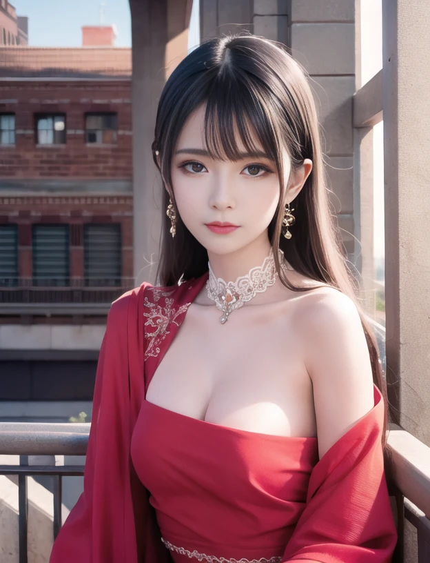 (Realistic:1.5),(raw photo:1.4), (photorealistic:1.3),(masterpiece), best quality, highest quality, extremely detailed CG unity 8k wallpaper, detailed and intricate, original,highres,    [:(detailed face:1.2):0.2],film grain, Fujifilm XT3, (high detailed skin:0.9), 8k,(ulzzang-6500:0.9), <lora:goutouLora_v20:0.6> <lora:fte_futuanerV1:0.4>,balcony, show by rock!!, light smile, cleavage, detailed  gradient background, full body, sunlight,