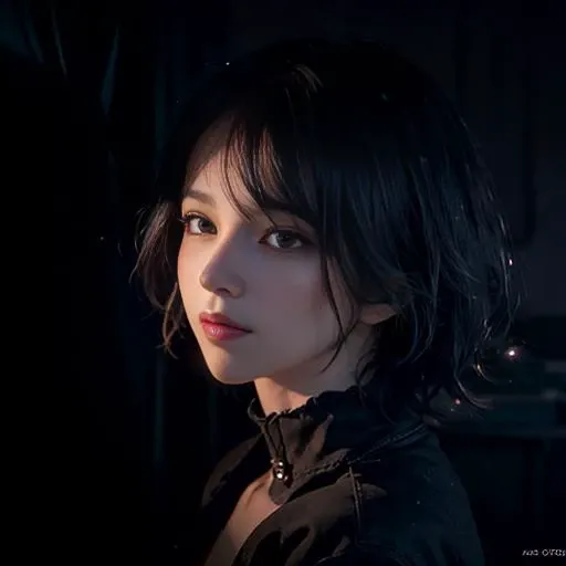 (RAW photo, best quality), (realistic, photo-realistic:1.2), 1girl, high quality, (high detailed skin:1.4), puffy eyes, gorgeous hair, (dark room:1.3), (rim lighting:1.3), (dimly lit:1.3), (dark night:1.3), indoors, portrait, black hair, dark background, short hair, <lora:koreanDollLikeness_v15:0.4>, <lora:breastinclassBetter_v13:0.4>, <lora:fashionGirl_v47:0.4> <lora:epi_noiseoffset2:1.8>