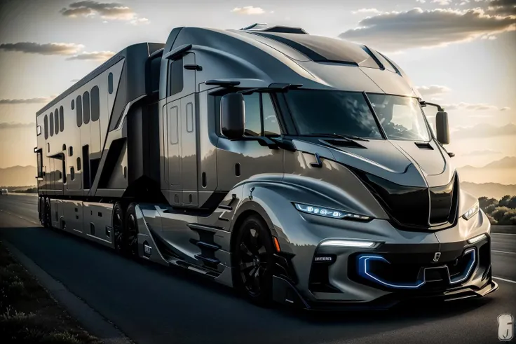 <lora:LoHa_SuperTruckV2:0.8>
masterpiece, highly detailed photorealistic 8k raw photo, best cinematic quality, volumetric lighting and shadows, Cement Gray sptrck, showcasing sleek lines, advanced features, innovation, futuristic cityscape, HDRI, shiny and reflective bodywork, people on the background
