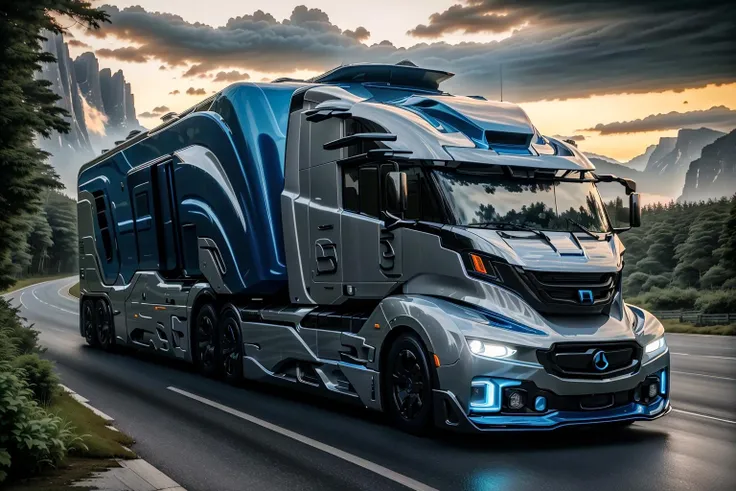<lora:LoHa_SuperTruckV2:0.8>
masterpiece, highly detailed photorealistic 8k raw photo, best cinematic quality, volumetric lighting and shadows, Chambray Blue sptrck, showcasing sleek lines, advanced features, innovation, futuristic cityscape, telephoto shot, shiny and reflective bodywork, people on the background