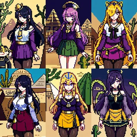 (otherworldly, otherworldly atmosphere, otherworldly appearance), highly insanely detailed, masterpiece, top quality, best quality, highres, 4k, 8k, RAW photo, collar, earrings, jewelry, necklace, armlet,
(long_hair, long hair, random colors cloth, random colors hair, random long hair, dynamic hair, glowing hair, hair over one eye),
(eyelashes, eyeliner, eyeshadow, eyelashes),
makeup,
((ancient egyptian theme)), golden ornaments,
1girl, (portrait:0.4), nsfw,
((desert, Mexico, cacti)),
a grove of mechanical trees swaying to the rhythm of coded breezes, (tranquil:0.6), (serene:0.5),
aaakane, school uniform, purple jacket, off shoulder, long sleeves, sleeves past wrists, bowtie, (shirt:1.2), skirt, pantyhose, loafers, <lora:A70sLite:0.9>,
BREAK
scenery, (ancient egyptian ruins), (fantasy world)