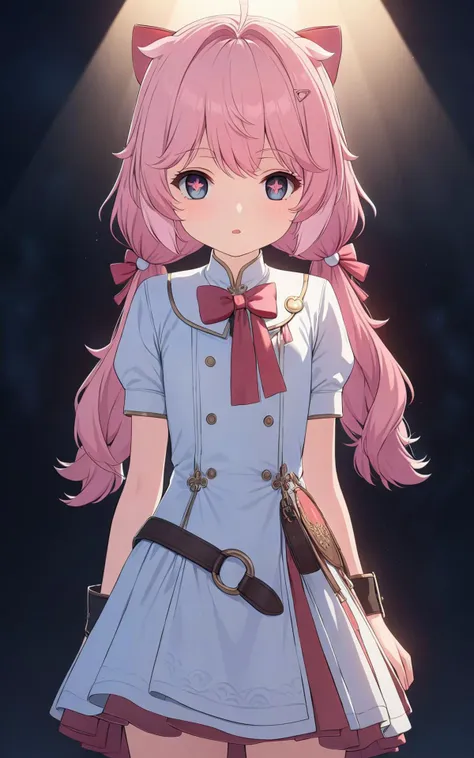 <lora:encore:1>
small girl, correct anatomy, cute, (crossed pupils), costume, pink hair, super detailed, atmospheric lighting, high quality, HD, realism