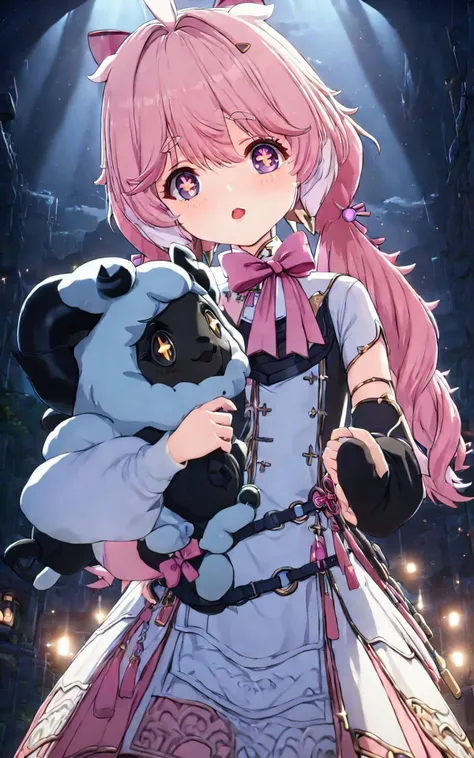 <lora:encore:1>
encore, correct anatomy, cute, ((+_shaped pupils)), beautiful eyes, many details, pink bows, super detailed, atmospheric lighting, high quality, HD