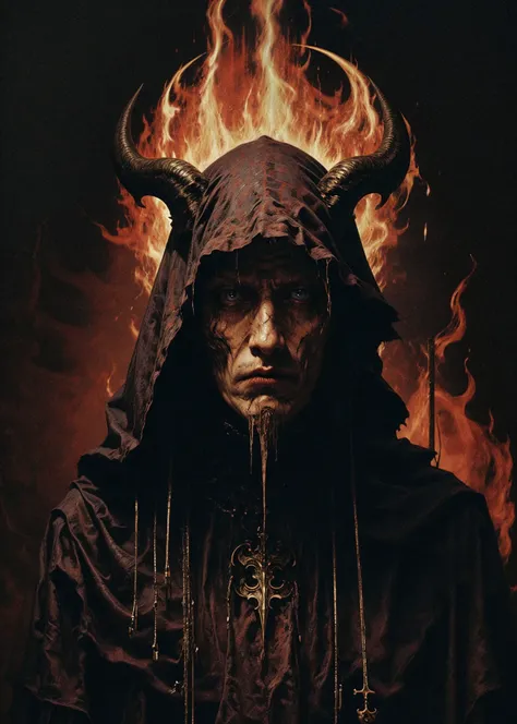 Realistic photo, baphomet skull, blood fountain, pentagram, satan, hell 666