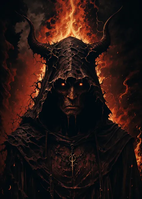 (masterpiece, best quality), darkened, solo, 1boy, upper body, male focus, horns, hood, fire, black background, facing viewer, hood up, red theme <lora:darkened:0.8> <lora:add_detail:0.7> <lora:epi_noiseoffset2:0.8>
BREAK
<lora:vergvoktre_finetuned:0.4> by vergvoktre, dramatic, gritty, nightmare, intricate details, hyperdetailed, cinematic, dark shot, film grainy, soothing tones, muted colors, technicolor