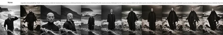 b&w photo of 42 y.o man in black clothes, bald, face, half body, body, high detailed skin, skin pores, coastline, overcast weather, wind, waves, by vergvoktre