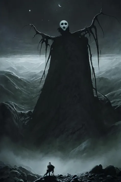 woman at mountain, creepy, nightmare, by vergvoktre