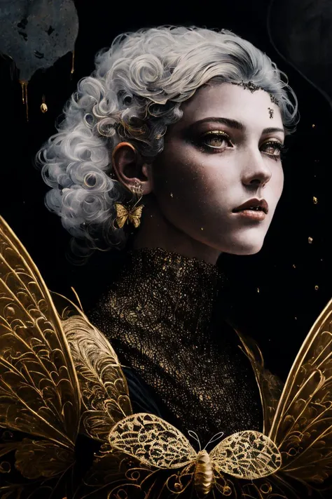 by vergvoktre, 8k portrait of beautiful cyborg with brown hair, intricate, elegant, highly detailed, majestic, digital photography, art by artgerm and ruan jia and greg rutkowski surreal painting gold butterfly filigree, broken glass, (masterpiece, sidelighting, finely detailed beautiful eyes: 1.2), hdr