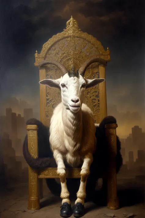 a painting of a goat head sitting on a throne, intricate details, hdr, intricate details, hyperdetailed, cinematic, dark shot, muted colors, film grainy, soothing tones, muted colors, technicolor, by vergvoktre
<lora:dariusz_zawadzki_finetuned:.7>