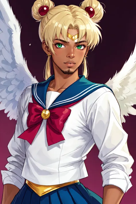 realistic, solo, 1boy, male focus, green eyes, light purple hair, stubble, goatee, maroon background, dark skinned male, tan skin, looking at viewer, lips, shirt, jacket, hyur, specular highlights, gradient KawaiiMoon