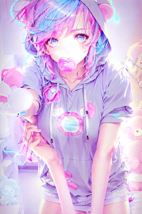 anipoma1,(masterpiece, best illustration, best manga), (extreme detail, ultra fine), solo, 1girl, violet eyes,(cookie hanging from mouth:1.3), freckles, (bright neon pink hair:2), (mature:1.4), (large breasts:1.3), (sexy), (long hair), (vivid colors),(wearing care bears hoodie:1.8), (denim jeans), (extreme light and shadow, volumetric lighting), (rim lighting:1.5), (seductive pose),  (living room lights, light leak), (solo), mangadusk1, manwha1