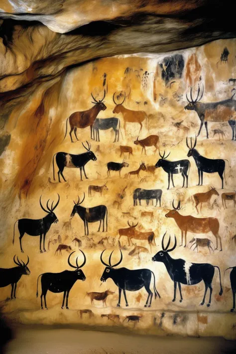 <lora:Lascaux:1>Lascaux - The Lascaux Cave, located in southwestern France, is a prehistoric treasure trove filled with captivating wall paintings. Created by the inhabitants of the Upper Paleolithic era, these masterful artworks depict a vivid menagerie of animals such as horses, deer, bulls, and even some enigmatic human-like figures. The paintings, executed with remarkable skill and precision, showcase a deep understanding of form, perspective, and the use of natural pigments. These ancient artists utilized the cave's undulating surfaces to bring their subjects to life, evoking a sense of movement and vitality that continues to mesmerize and inspire modern viewers. Summilux-M 21mm f/1.4 ASPH, Summicron-M 28mm f/2 ASPH are excellent options, Aperture f/8 or f/11 to ensure maximum depth of field, allowing both the foreground and background elements of the building to remain sharp and well-defined, shutter speed 1/250th, ISO 100, Leica M6, ISO 200, Objectif Leica Summilux-M 50mm f/1.4, 70mm lens, aperture f/2, shutter speed 1/200th