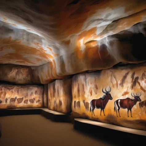Photorealistic portrait of <lora:Lascaux:1>Lascaux - stone age scandinavia cave paintings of president Donald Trump, Fine details. Professional art. High production value. Augmented projection lighting, showing lifelike details, story telling. <lora:Lascaux:1>