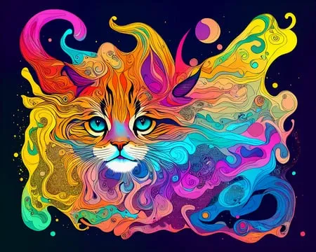 abstract, (cat:0.65), chaingirldark style, colored ink illustration, <lora:mermerovdiffusion_Lycoris:0.4>, <lora:LORAFlatColor_flatColor:0.4>, flat_color