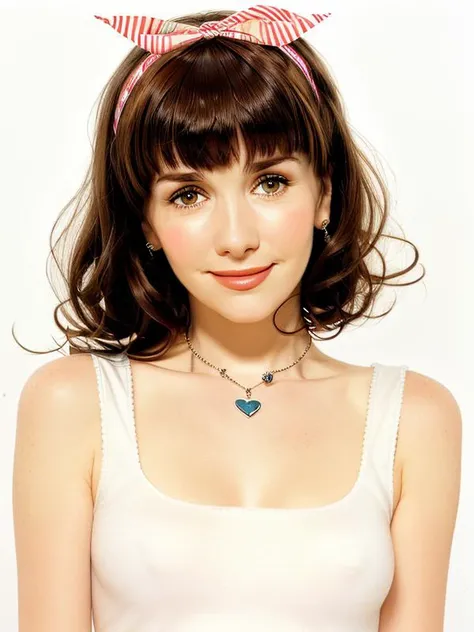 gquality, <lora:oreiro-10:1> oreiro, 1girl, solo, looking at viewer, smile, bangs, simple background, white background, closed mouth, hairband, blunt bangs, necklace, portrait, realistic, heart necklace, hair bow, bare shoulders