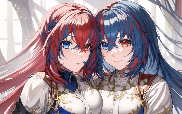 masterpiece, 4k, ultra high quality cg, best quality, wide image,
 <lora:Alear_Test_Feb10_8_128_704_TE00012:0.9> alear \(fire emblem\) \(female\), blue hair, red hair, blue eyes, red eyes, heterochromia,