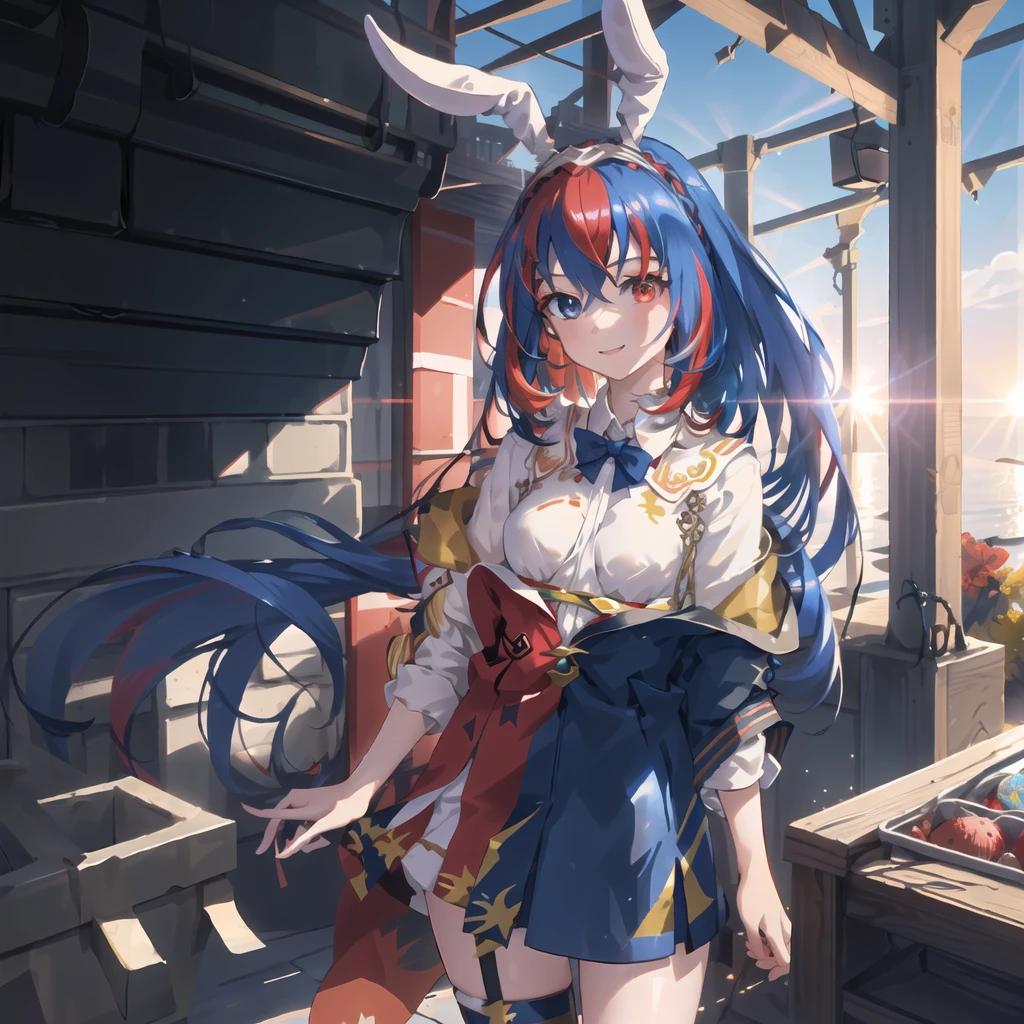masterpiece, best quality, photorealistic, 3D, shiny_skin, shiny_hair, dynamic angle, Core shadow, beautiful detailed glow, light particles, HDR, Rembrandt lighting, colorful refraction, lens flare, bloom,
film Reflection, colorful refraction, chromatic aberration, light diffusion, public indecency, cowboy shot, deep meaning, physically-based rendering, bright, vibrant, intricate, particles, light rays,
1girl, smile, crown braid, streaked hair, tiara, solo, (monsters in background:1.2), red eyes, blue eyes, red hair, blue hair, straight hair, long hair,
(bunny girl, rabbit ears, Rabbit tail),
<lora:femaleAlearFireEmblem_v10:0.7>