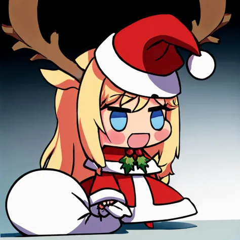 (masterpiece, best quality:1.2), solo, 1girl, viviana, Padoru_Meme, open mouth, deer ears, antlers, christmas, dress, fur trim <lora:arknights_viviana:0.8> <lora:Padoru_Meme:1>