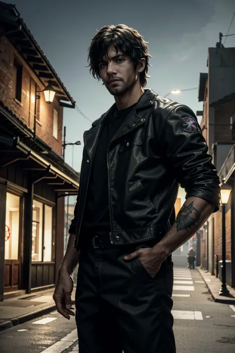 ((ultra detailed, masterpiece, best quality))
<lora:RE3Carlos:0.8>
RE3Carlos, 1boy, solo, brown eyes, Under the glow of a streetlamp, fitted leather jacket, casual yet stylish, a glimpse of tattoos visible, hands in pockets with a nonchalant pose