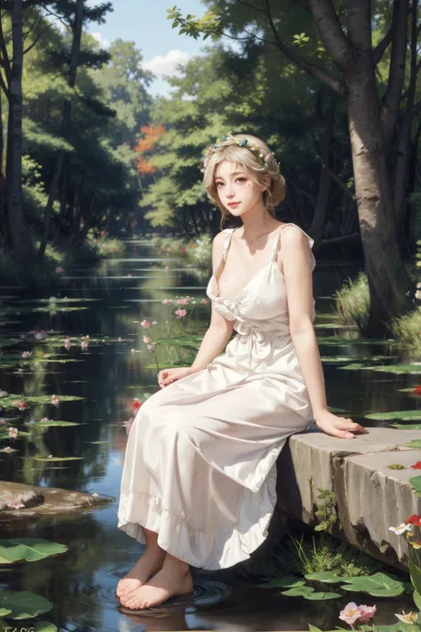 1girl,birch forest,monet color,stream,huge chest,white hair,oil painting,post-impressionist,well,soft light,light smile,full body,blush,sitting on stone,<lora:bgv2:0.7>,vibrant colors,freckles,playful,flower crown,curvy,dynamic angle,<lora:slg_v30:0.4>,slg,grass,river,<lora:zoom_slider_v1:-4>,<lora:MengX girl_Mix_V40:0.8>,nipples,