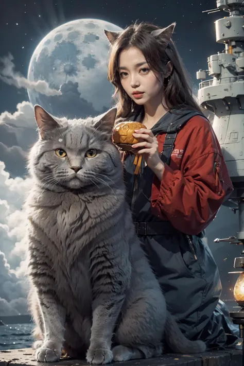 Chartreux,1cat,animal,<lora:Chartreux_38-000002:0.5>,<lora:c4ttitudeflexver:0.5>,<lora:neowrsk_v2:0.5>,giant blue cat,neowrsk,red,cat eat moon cake,on warship,
