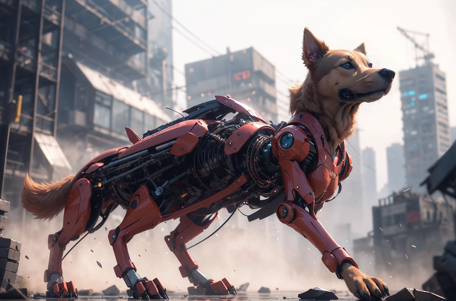 1girl, (mech dog:1.2), Chariot, Cyberpunk, Double exposure, city setting, Headset, Vista, <lora:æºç²-ææ¥é¦_v1.0:0.6>Asuka Langley Soryu <lora:Mech4nim4lAI触åè¯Mech4nim4lAI:0.4>Mech4nim4lAI