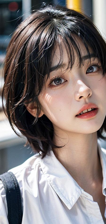 Araffe asian woman with shoulder length hair and a white shirt - SeaArt AI
