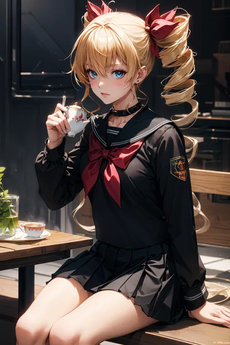 ((masterpiece)), (best quality), official art, extremely detailed CG, unity 8k wallpaper, ultra detailed,
aaharvey, long hair, twintails, twin drills, hair ribbon,
school uniform, serafuku, navy shirt, long sleeves, naby colloar, red collar ribon, navy skirt, miniskirt, pleated skirt,
highleg, <lora:claire_harvey_v1:0.7>,Huffy, Sitting, pretending to hold a teddy bear's tea party,
upper body, day,
Futuristic Cyber City with Neon Holograms,