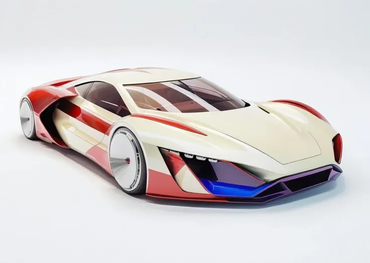 a  color sports car with a ivory stripe on the side of it's body and a white background, Ai-Mitsu, concept design, a digital rendering, panfuturism<lora:concept_car:1.0>