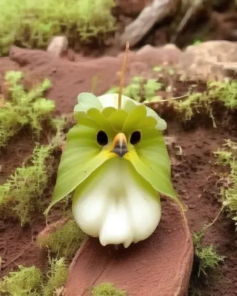 <lora:flower_v3:0.7>, small penguin face shaped flower, still life, moss, monster, realistic, setumei, parody, plant