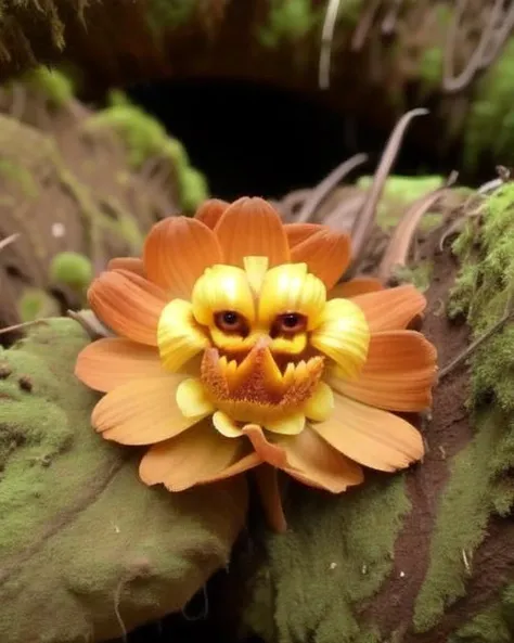 <lora:flower_v3:0.7>, (panda:0.7), small face shaped flower, still life, moss, monster, realistic, setumei, parody, plant, smile