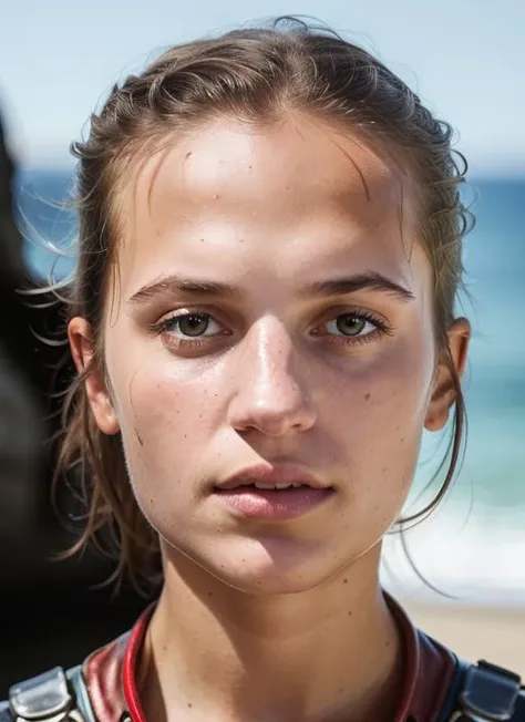 A stunning intricate color close up portrait of (sks woman:1) , wearing Romper, epic character composition, sharp focus, natural lighting, subsurface scattering, f2, 35mm, film grain, , by Jimmy Nelson, <lora:lora-small-alicia-vikander-v1:1>
