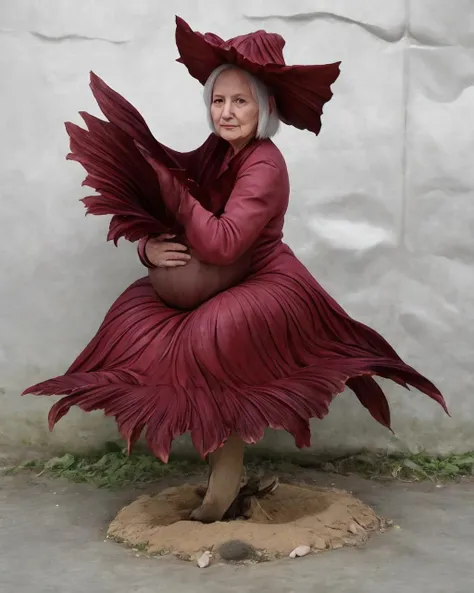 <lora:Amorphophallus_titanum:0.5>, amorphophallus, 66years old woman, hug