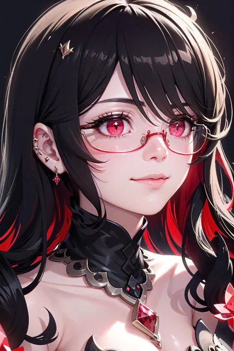 (highly detailed:1.3), 
<lora:sc_nyx-10:1>, sc_nyx, (jewelry:1.3), (semi-rimless eyewear:1.2), (closed mouth:1.1),  (light smile:1.1), (red diamond necklace:1.3),  red eyes, 
<lora:edgEarP_LoRA:1> edgEarPiercing, EAR PIERCING, 
Ultra-detail, (highres:1.1), best quality, (masterpiece:1.3), cinematic lighting, 
(highly detailed face and eyes:1.3),