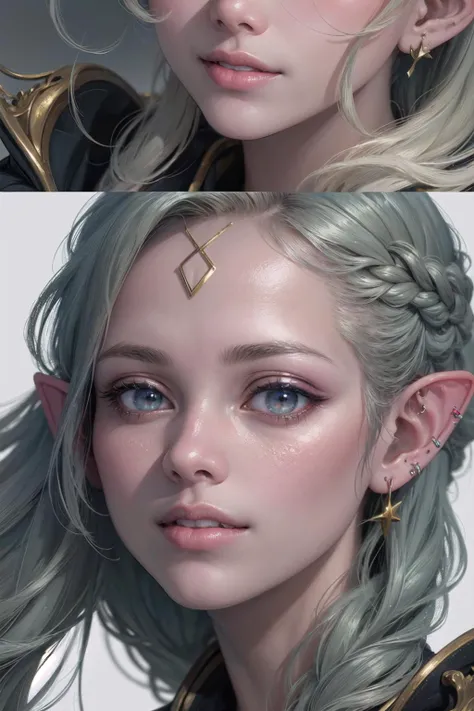 (masterpiece, best quality, highres:1.2), (photorealistic:1.2), (intricate and beautiful:1.2), (detailed light:1.2), (soft lighting, side lighting, reflected light), (colorful, dynamic angle),1girl,Frieren, long hair, twintails, earrings, rainbow colored hair,(Masterpiece:1.3) (best quality:1.2) (high quality:1.1) <lora:more_details:1> <lora:FrierenV2:1>