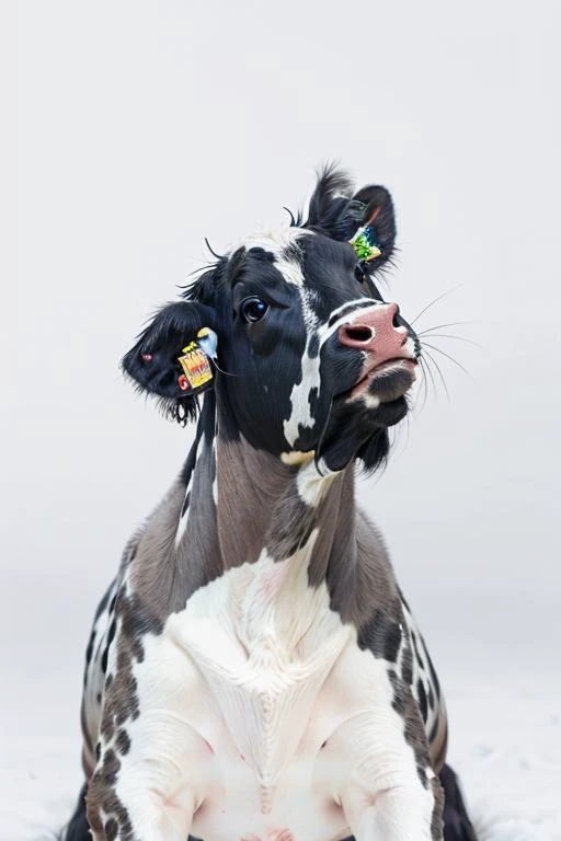 hold the camera、Black and white cow、deformed