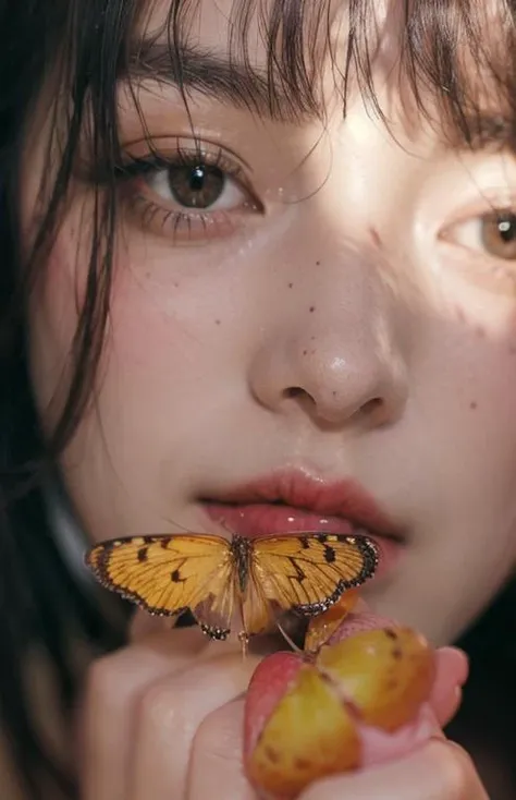 1girl,feature article or story,(RAW photo, best quality),(realistic, photo-realistic:1.3),(extremely delicate and beautiful:1.1),Amazing,finely detail,masterpiece,ultra-detailed,highres,best illustration,best shadow,intricate,(extremely intricate:1.2),(exquisitely detailed skin),cinematic light,perfect anatomy,(coolcolor:1.4),sharp focus,volumetric fog,8k UHD,DSLR,high quality,( film grain:1.4),Fujifilm XT3,butterfly,<lora:LowRA:0.8>,Put your hands on your mouth,