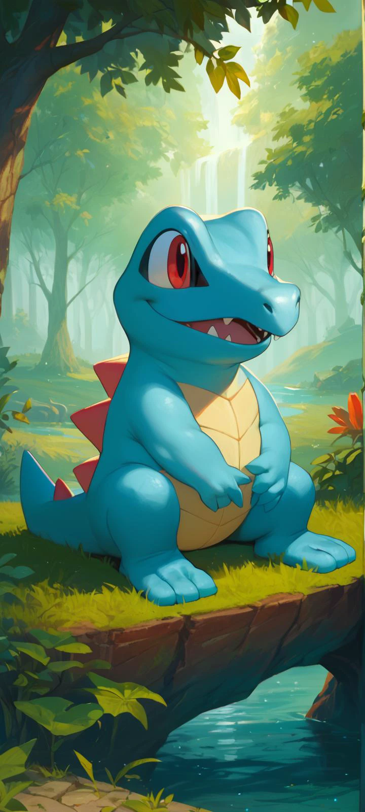 score_9, score_8_up, score_7_up, vivid bright colors, (masterpiece, best quality, high quality, highres, ultra-detailed),
zzTotodile, totodile, smile, red eyes, full body, sitting, outdoors, fangs out, <lora:StarterPokemon_PDXL:1> moonlight, detailed background
