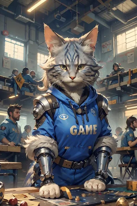 gamer c4ttitude, strategic, focus-eyed,fur, challenger, agile, engaging, game-themed bodysuit,nylon, quick paws,cybernetic arena, digital realm, strategy, showdown, gaming scene,
<lora:c4ttitudeflexver:1>