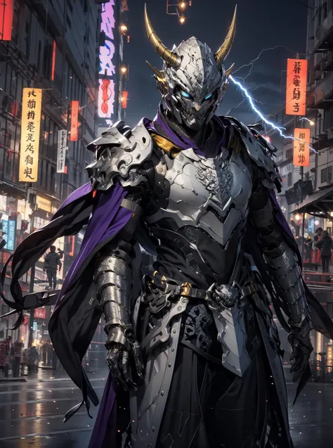 (masterpiece:1.2, best quality:1.1),8K,intricate details,HD,best illustration,wall-paper,intricate details,8K Hd wallpaper:1.6,
1boy,solo:1.7,solo,weapon,1boy,helmet,male focus,full armor,holding,(shoulder armor:1.5),gauntlets,pauldrons,cape,glowing,knight,horns,cowboy,Technology armor,shot,standing,breastplate,glowing eyes,looking at viewer,fake horns,horned helmet,signature,black armorarmor,breastplate,looking at viewer,glowing,gradient,weapon,gradient background,facing viewer,Sense of science and technology,(Metal armor:1.3),time,Fluorescent strip,(cyberpunk:1.2),science fiction,(Surround Lightning:1.1),lightning effects:1.1,jumping lightning,particle effects,particle flicker,
scenery,no humans,architecture,outdoors,traditional media,water,east asian architecture,bridge,river,tree,building,watercraft,day,real world location,lake,landscape,sky,boat,ocean,pagoda,nature,chinesecity,chinesectown,cloud,(Lightning around the armor:1.1),((Blue-purple lightning:1.2)),electric spark,Epic battle scene,<lora:cnjj_20230628055345:0.75> <lora:cnkj_20230615004359:0.4>,